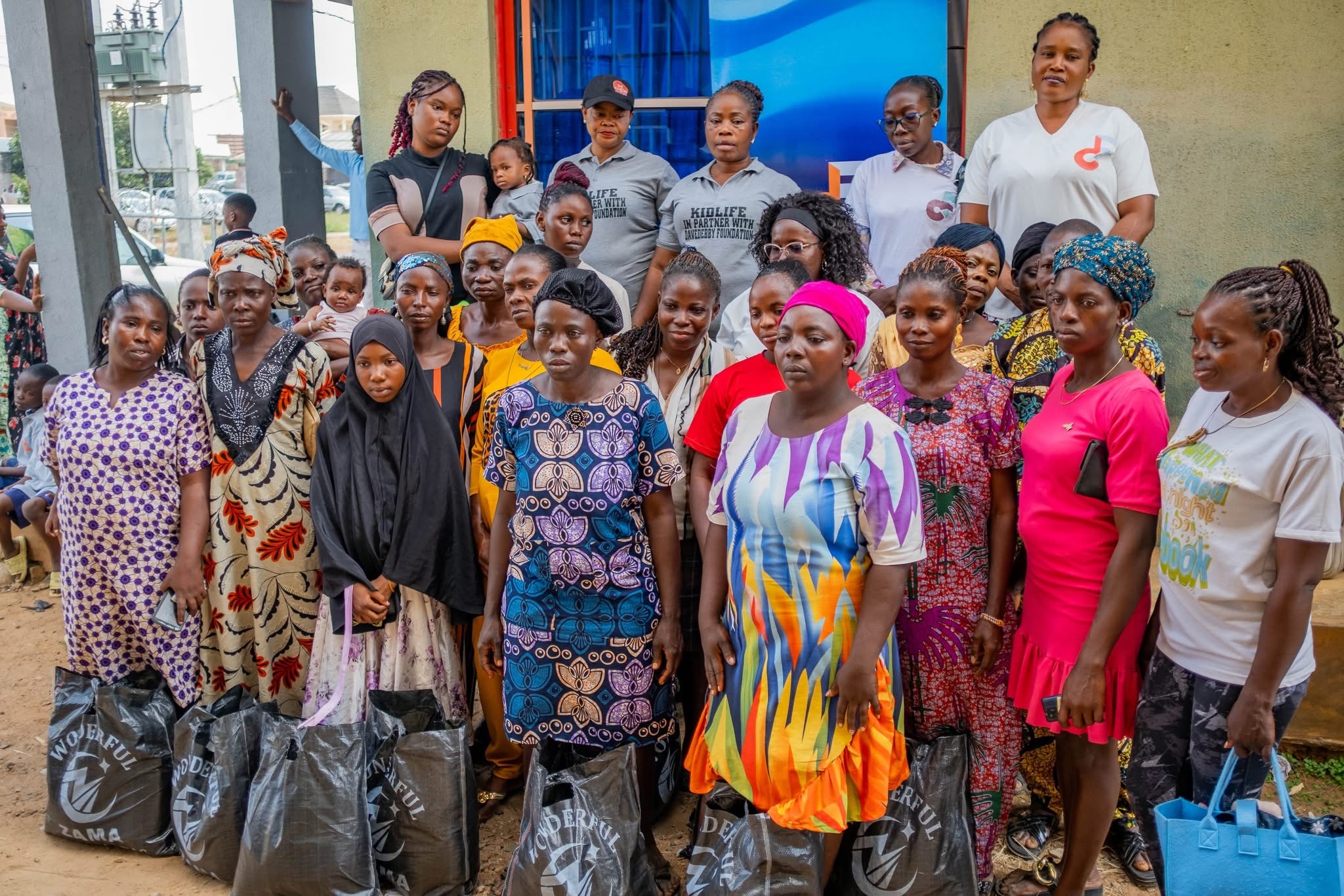 Community members receiving food aid